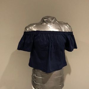 FOREVER 21 Off Shoulder Crop Top, Dark Blue, Size S